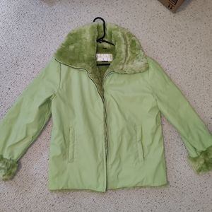Green women's faux fur lined jacket